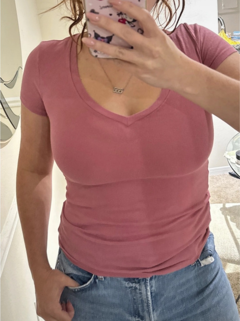 PINK Victoria's Secret Dusty Rose V-Neck Short Sleeve Tee